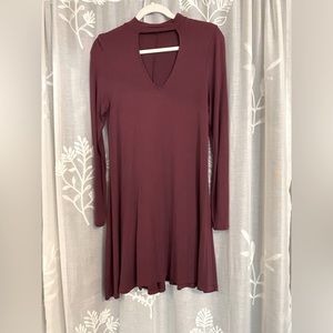 Express Cutout Long-Sleeve Shift Dress, Burgundy. Size Small.